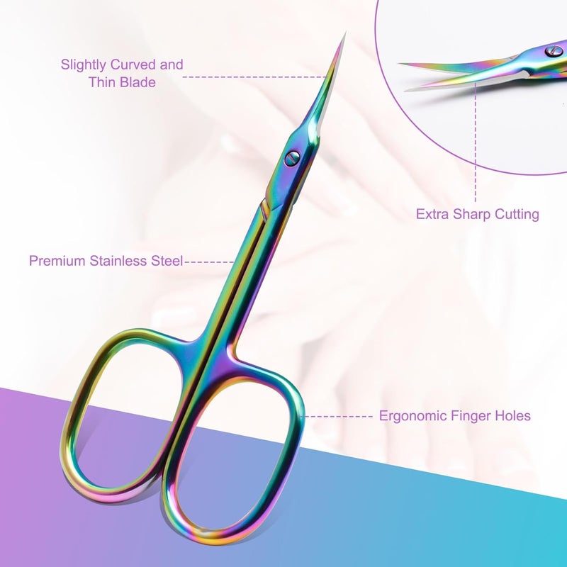 CGBE Cuticle Scissors Extra Fine Curved Blade, Super Slim Manicure Scissors for Cuticles Professional Small Scissors with Precise Pointed Tip Grooming Blades, Eyebrow, Eyelash, and Dry Skin - Colorful - Image 2